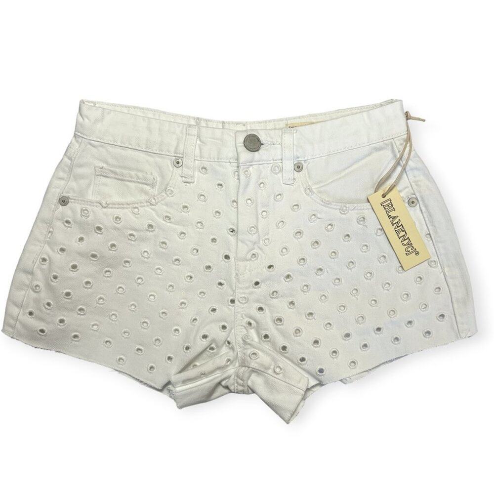 NWT BLANK NYC The Barrow High Rise Jean Shorts SIZE 24 White Eyelet Denim NEW